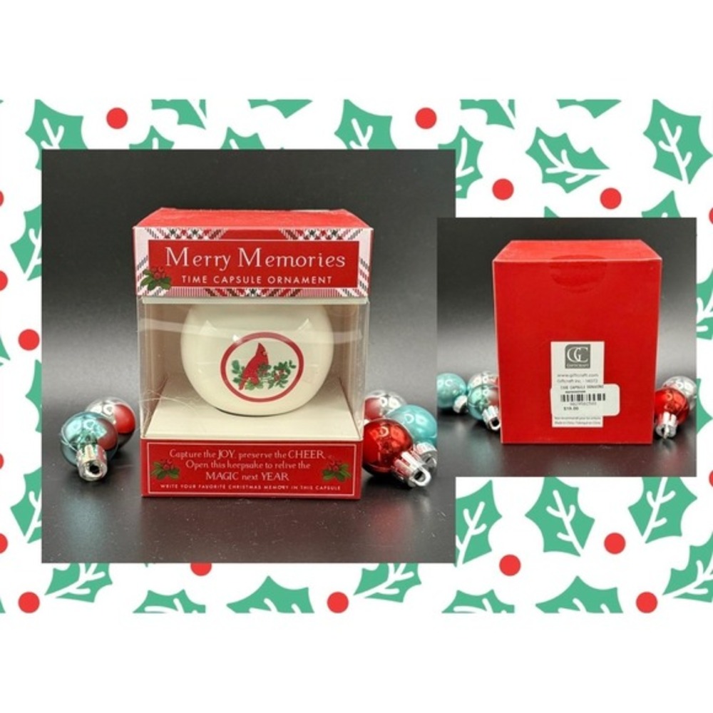 NEW‎ Merry Memories Time Capsule Ornament Cardinal Holly Christmas Keepsake